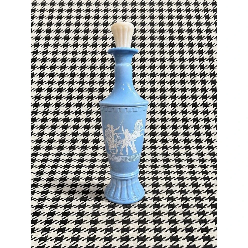 VTG 1960 Jim Beam Greek Chariots Blue Glass Liquor Decanter Empty Bottle Stopper